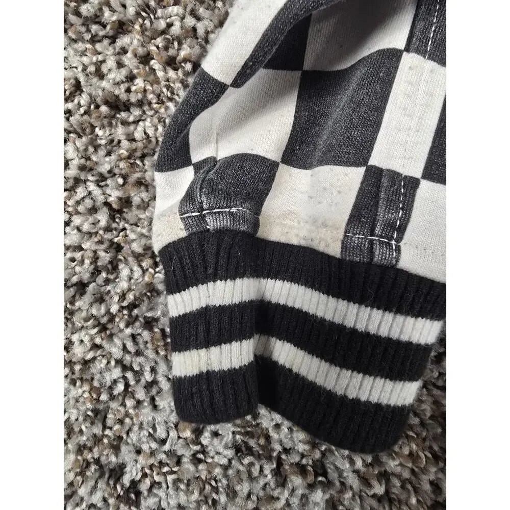 R.Robot checkered varsity jacket Streetwear Boys Sz 120 US 6-7 Black White